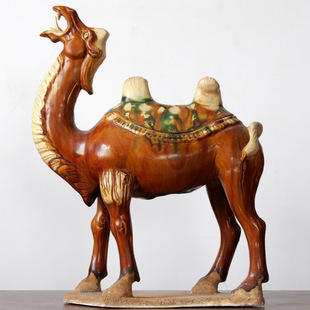 彩骆驼摆件仿古做玩手工艺啸天驼古旧O收藏艺术品商务创意