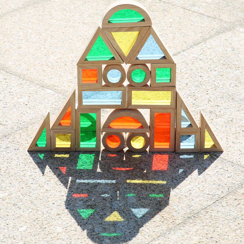 速发感光训练木制亚克力彩虹彩窗积木幼儿搭建儿童早教益智叠叠乐