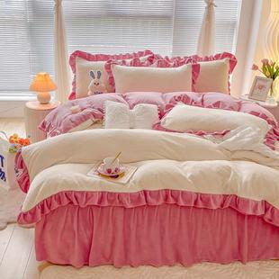 三件套加厚枕套四被单床牛奶绒床罩套裙绒珊瑚单件件套冬季 床