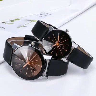 速发Durable Couple Lover Watches Quartz Dial Clock PU Leathe