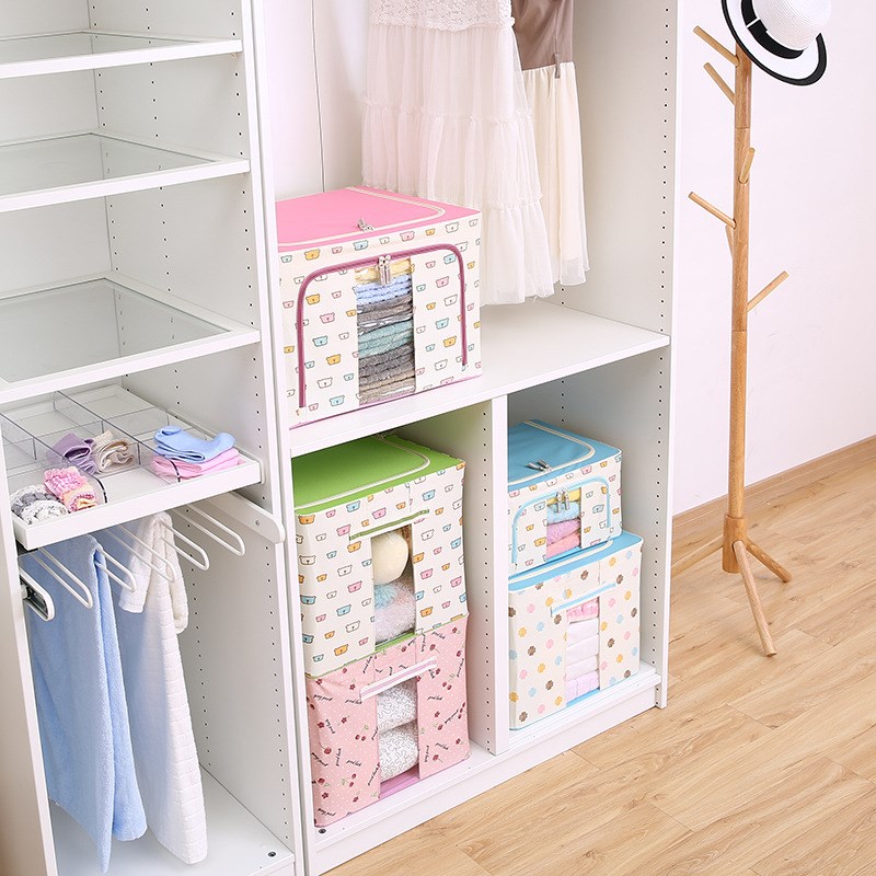 9WOR160L收纳箱钢架收纳箱牛津布纺衣服棉被储物盒W有盖大号折叠