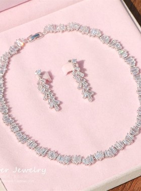 精致奢华新娘锆石项链耳环套装结婚饰品婚纱礼服配饰晚宴锁骨首饰