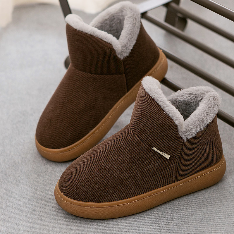 秋冬中年老人棉拖鞋防滑牛筋厚底女加绒保暖包跟居家男可外穿