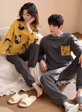 情侣睡衣春秋款长袖韩版可爱秋季可外穿出门休闲家居服男套装