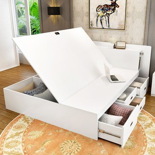 高箱床储物床收纳床抽屉床1.5米1.8米榻榻米床板式双人床婚床W-25
