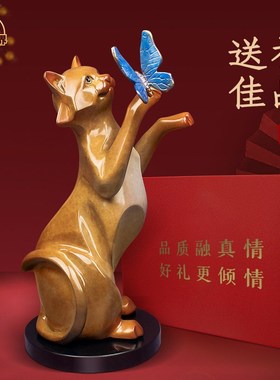 招财猫铜摆件工艺品雕塑 家居客厅乔迁创意礼品办公室装饰铜器