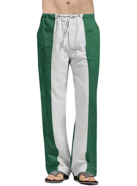 现货Men's Casual Patchwork Pants FullG Length Pants Mid Wais