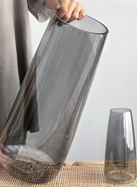 龙柳花瓶玻璃透明灰色烟灰色高款插花长枝干枝干支特大号落地超大