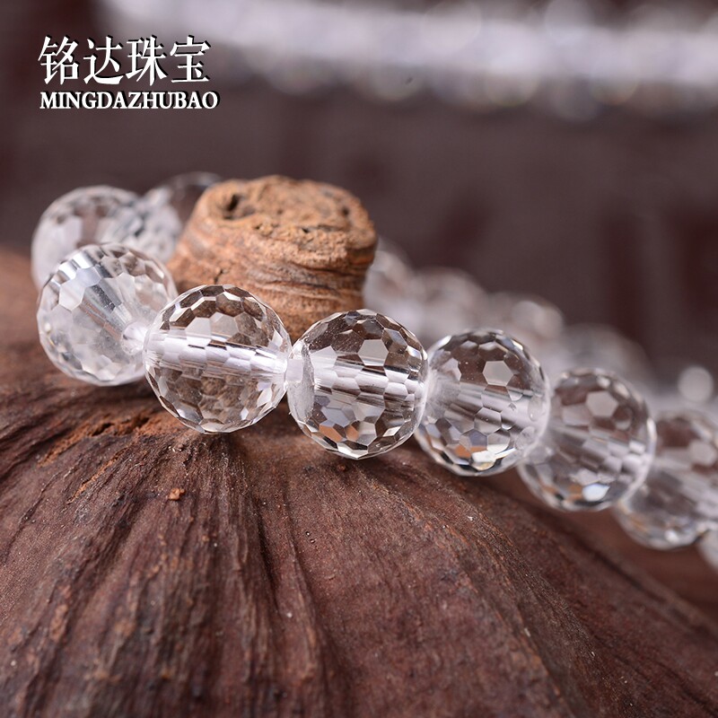 现货速发天然白水晶128刻面散珠高抛光手工diy编织手链半成品串珠