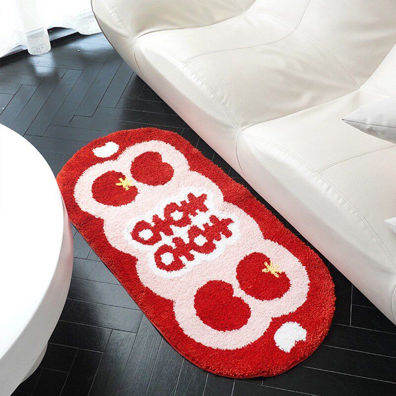 结婚红色床边毯高级植绒喜字卧室地毯长毛喜庆地垫婚房入户门脚垫