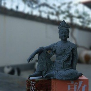 水月观音佛像鱼缸造景卧佛人物山水石头流水微景观假山盆景小摆件