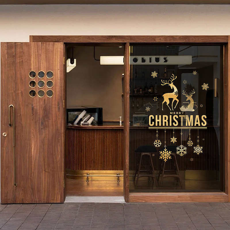 圣诞节玻璃贴圣诞窗贴门贴静电贴纸贴画金色装饰场景布置店铺装扮,家居饰品,门贴,淘宝优惠券,粉丝福利购,淘宝优惠卷