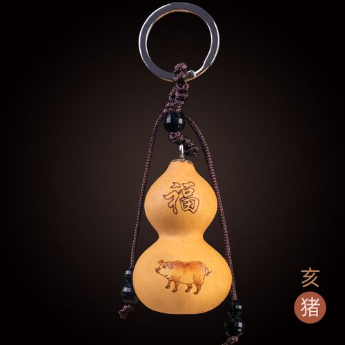 小众高货天然葫芦钥匙扣挂件十二生肖精品烙画文玩手捻盘玩把件创