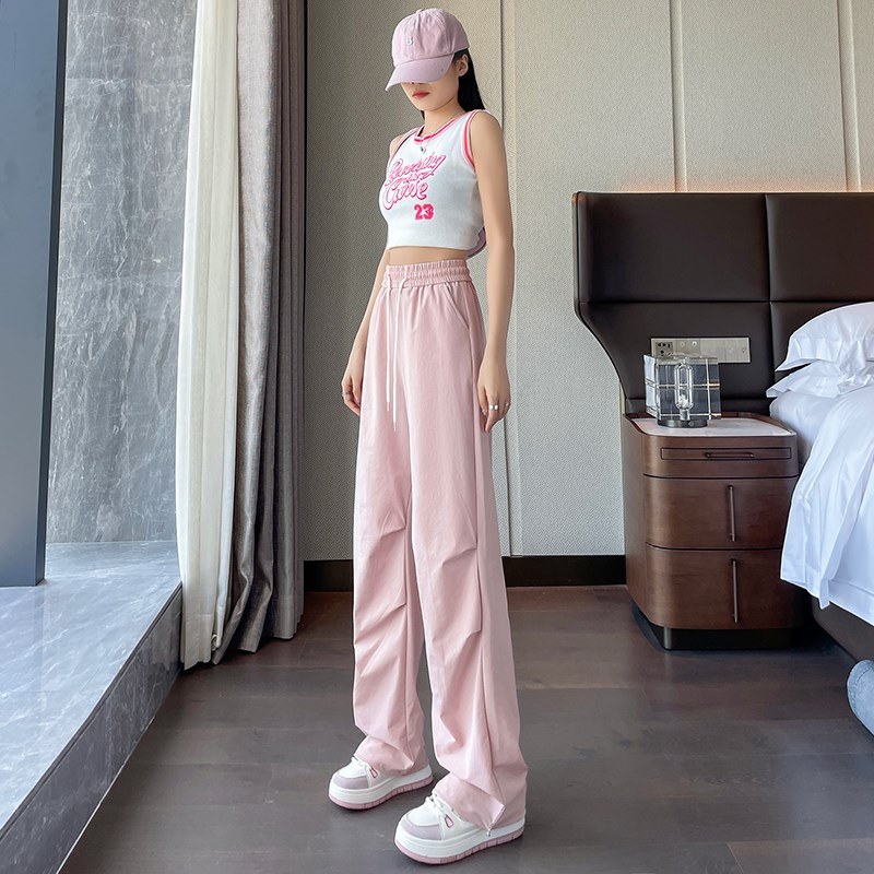 速干工装裤女夏季薄款美式直筒阔腿裤宽松束脚伞兵登山Z冰丝运动