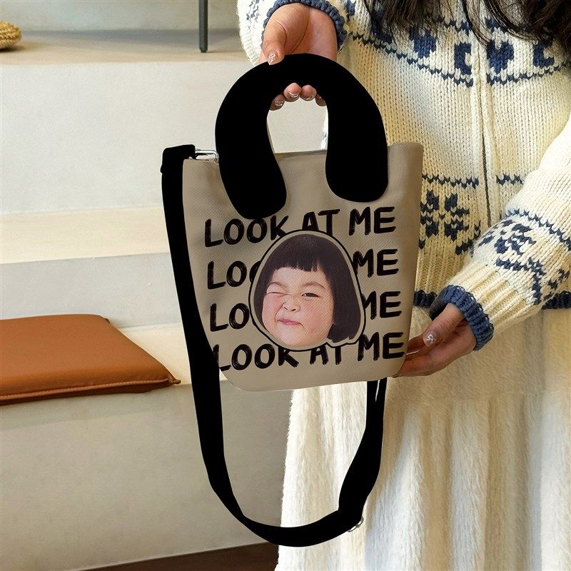 帆布袋订制斜挎手提女水桶包diy宝宝头像定制帆布包印萌娃宠物
