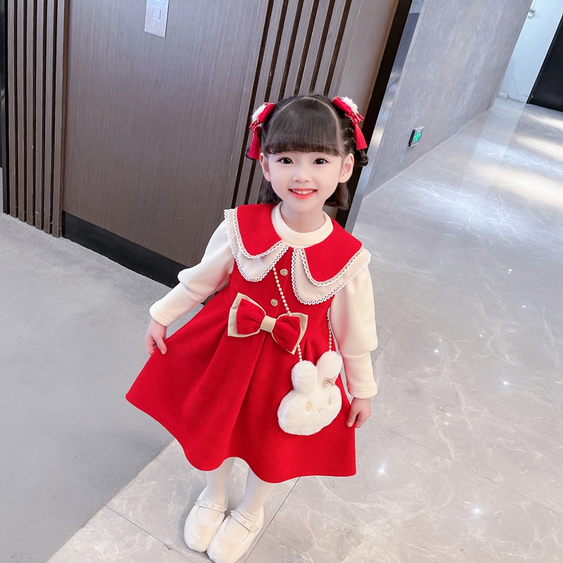 女童洋装2023冬装新款冬季长袖套装秋冬小女Q孩洋派儿童公主裙女