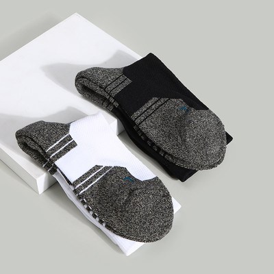 韩玛斯男袜长袜跑步运动减震防滑吸湿毛巾底长筒高筒袜子 H31112