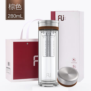 玻璃杯嘉FU+031办公双层玻璃水杯车载杯子水杯刻字Ylogo礼品