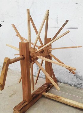 怀旧手摇纺车织布机梭子刷线刷子竹篦子缯放线轴缠线轮.子木老物