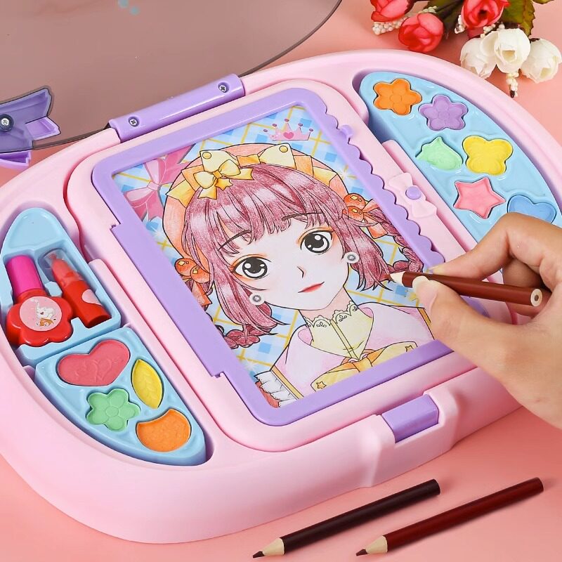儿童绘画工具套装画画涂颜色填充填色diy公主涂色本化妆玩具女孩