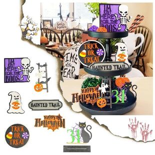 Decoration Farmhouse Wood Table Sign Tiered 速发Halloween