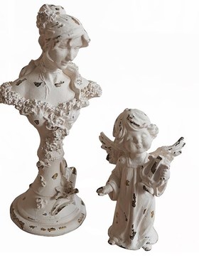 法式复古白色树脂天使装饰阳台花园做旧少女摆件雕塑橱窗拍摄道具