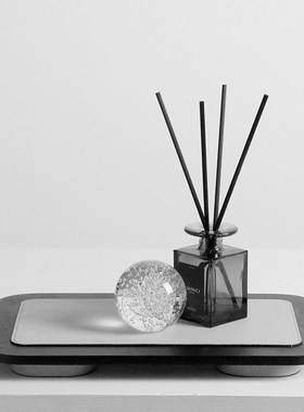 现代简约皮革木质几何托盘收纳样板房客厅茶几组合套件软装饰品