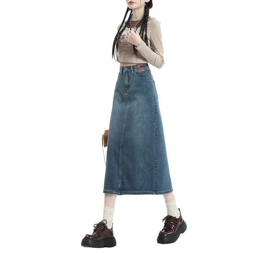 高腰牛仔半身裙女20p24新款a字中长款小个子包臀裙夏季遮胯梨型