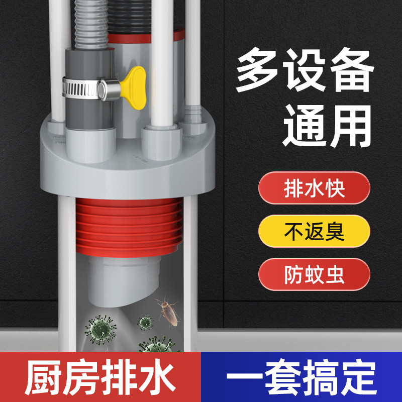 新品厨房下水管三通头洗碗机净水厨卫水槽排水下水道管多功能防臭