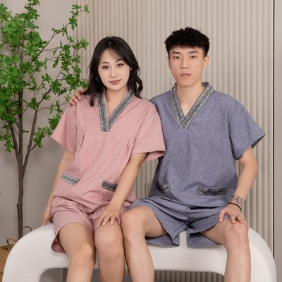 洗浴浴服定制桑拿服采耳汗蒸服大码按摩服R男女情侣睡衣宽松