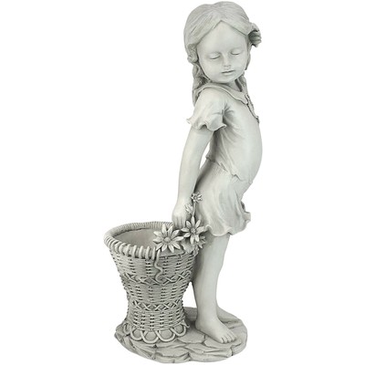 ower Girl Garkden Statue eculpture FigurinS Basket Outdo