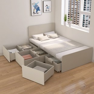 定制大抽屉床小户型高箱储物床头带软包实木儿童单人1米2榻榻米床