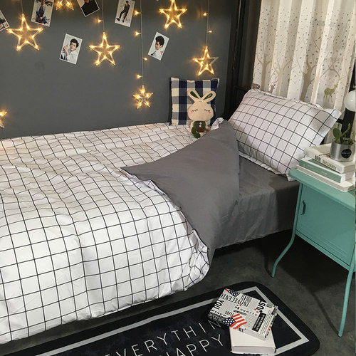 男女深色学生新款斜纹三件套宿舍单人床上用品90/120cm床单床笠80