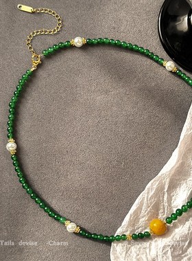 国风绿色气质串珠项链女2024新款新中式锁骨链古风禅意汉服配饰