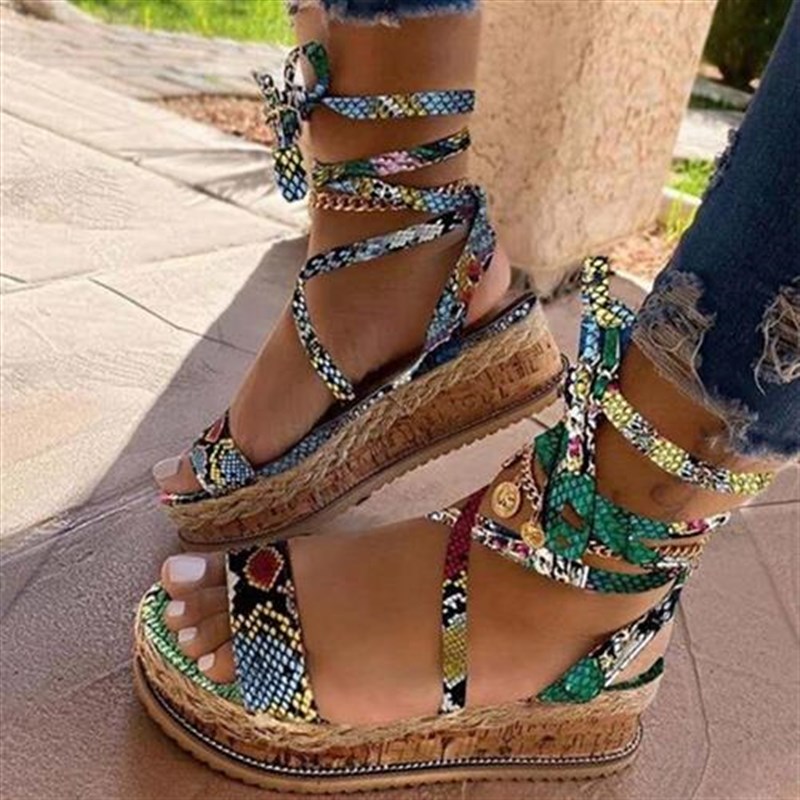 New Summer Women Snake Sandals Platform Heels Cross Strap An