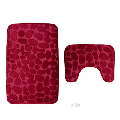 3D Embossed Bathroom Bath Mat Set Toilet Carpet Rug Flannel
