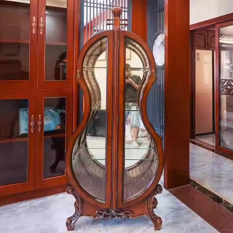 美式大提琴酒柜全实木酒柜客厅双门玻J璃展示柜欧式餐厅餐边柜子