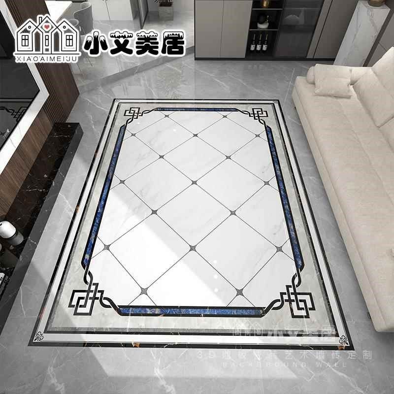 简约大气客厅拼花地砖800x800白灰色别墅入户玄关大理石造型瓷砖