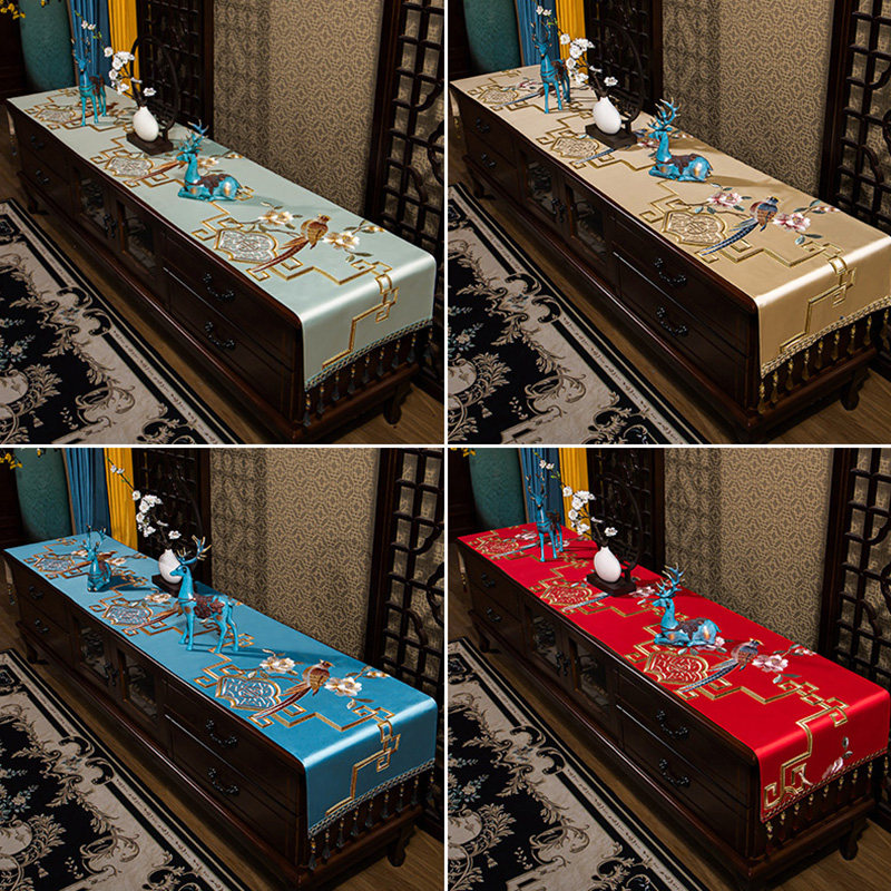 新中式电视柜盖布茶几桌布床头柜斗柜台布书桌布艺长方形家用桌旗