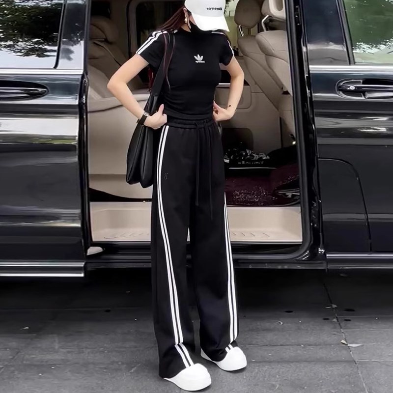 欧货休闲运动套装女m夏2025新款时尚洋气显瘦T恤阔腿裤春秋两件套