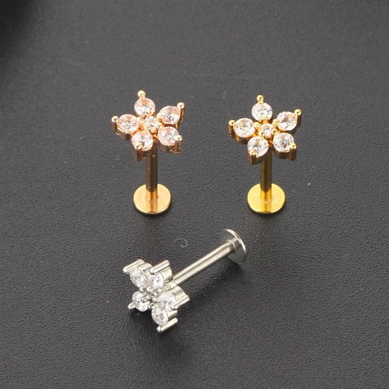 速发2022 Crystal Flower Tragus Piercing Earring Flat 16G Cro