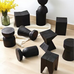 实木墩子碳化黑色侘寂原木凳子边角几摆件木桩根雕花架矮凳换鞋凳