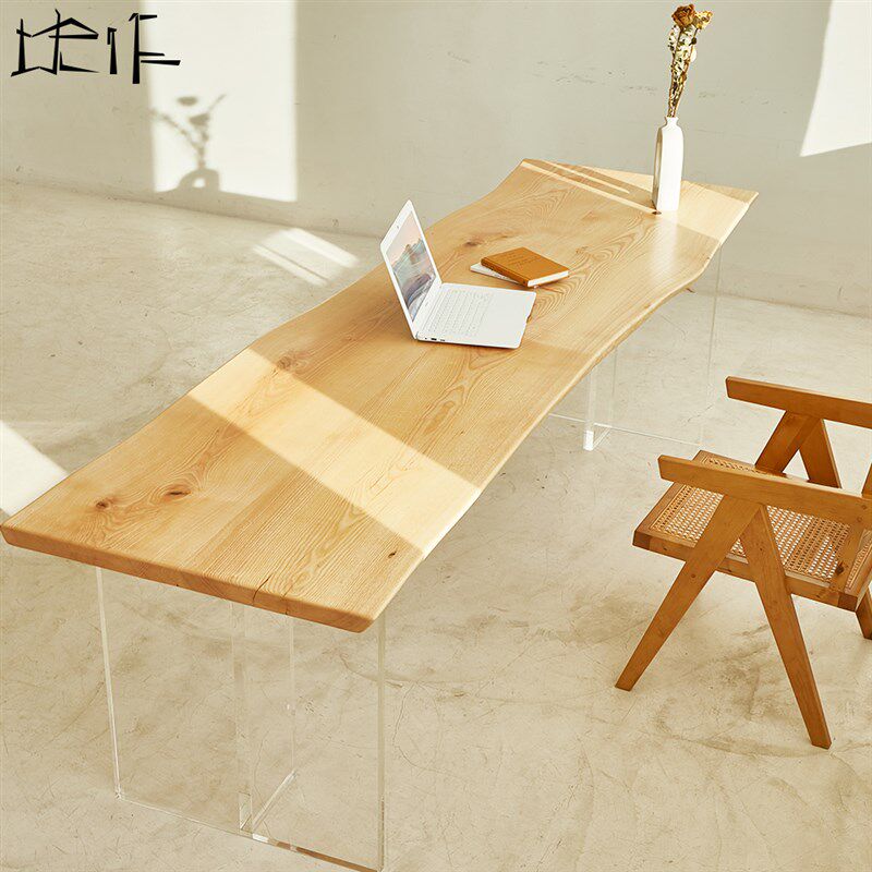 全实木大板书桌自然边亚克力餐桌办公桌奶油风茶桌原木侘寂风茶台,商业/办公家具,大板桌,淘宝优惠券,粉丝福利购,淘宝优惠卷