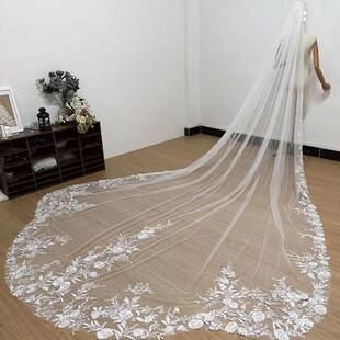 新娘结婚超长4米头纱奢华蕾丝梦幻公主森系婚礼扇形大拖尾头饰