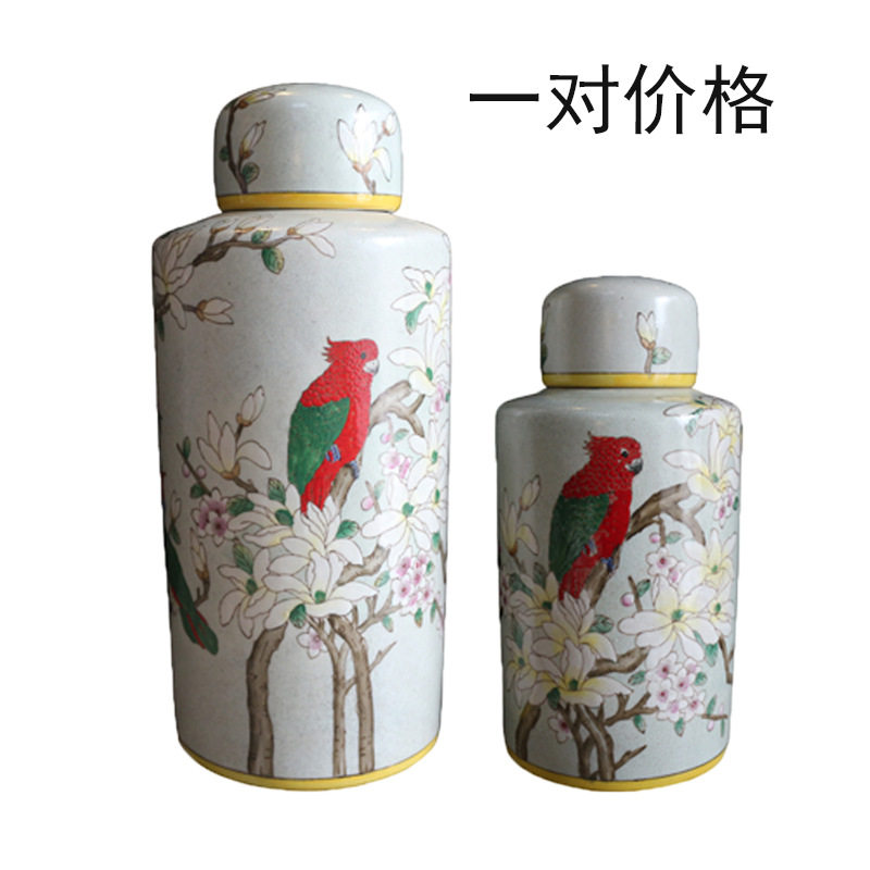 小众高货新古典美式欧式储物罐圆罐花瓶中式样板房间酒店陈列装饰