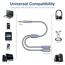 速发JSAUX Headphone Splitter Audio Cable 3.5mm Male to 2Fema