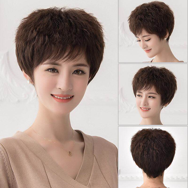 女款假发妈妈短发k短卷发女士头套气质中老年真发玉米烫自然全头