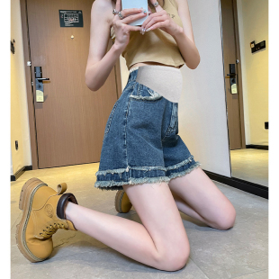 孕妇短裤女夏季薄款外穿牛仔裤大码夏装小个子打底裤阔.腿五分裤