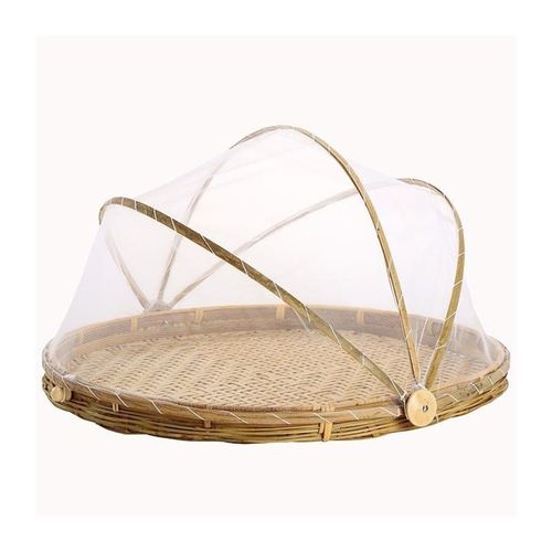 带网罩竹筐防蝇筐防虫竹编制品家用食品晾晒筐纱网竹篮馒头圆簸箕