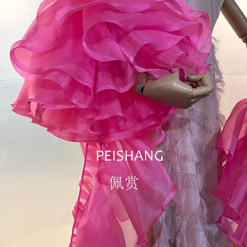 玫红色造型网纱袖子手套影楼拍照长款婚纱礼服化妆W造型款长手袖